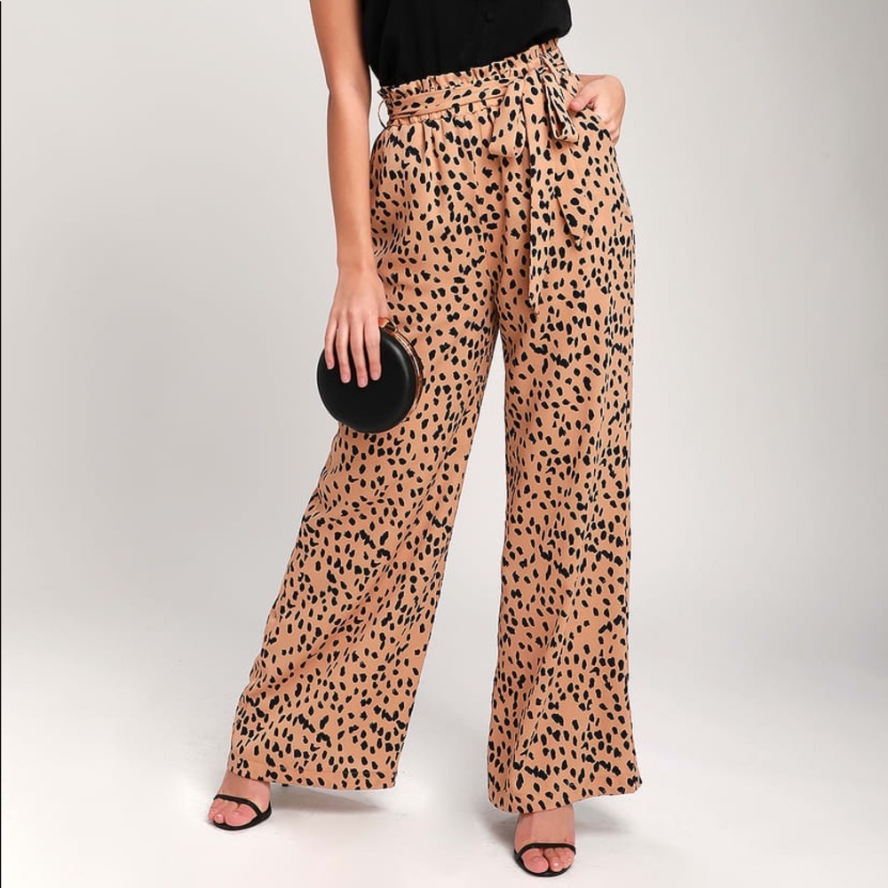 UNTAMED NUDE LEOPARD PRINT WIDE LEG PANTS